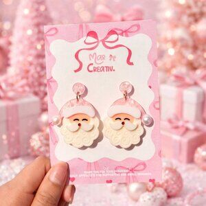 Cute Santa Face Earrings Pink Christmas Dangle Earrings Festive Holiday Jewelry